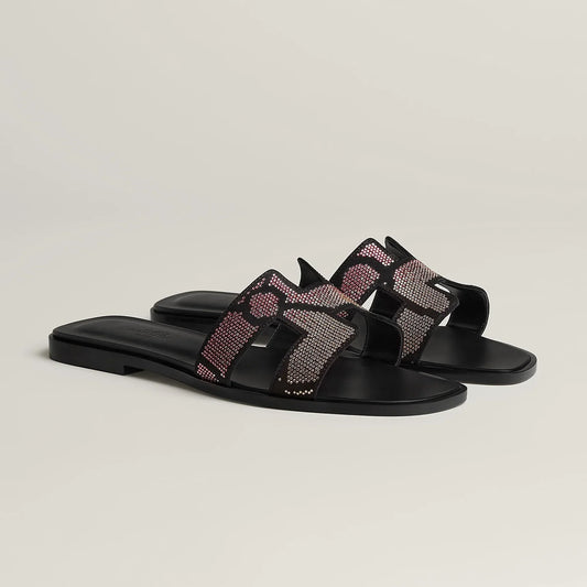 Sandales Oran Noir Et Rose